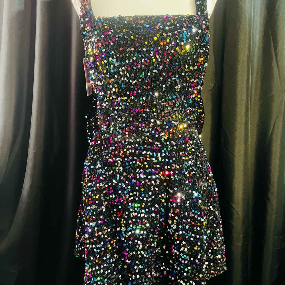 Sequin Embellished Black Midi Dress